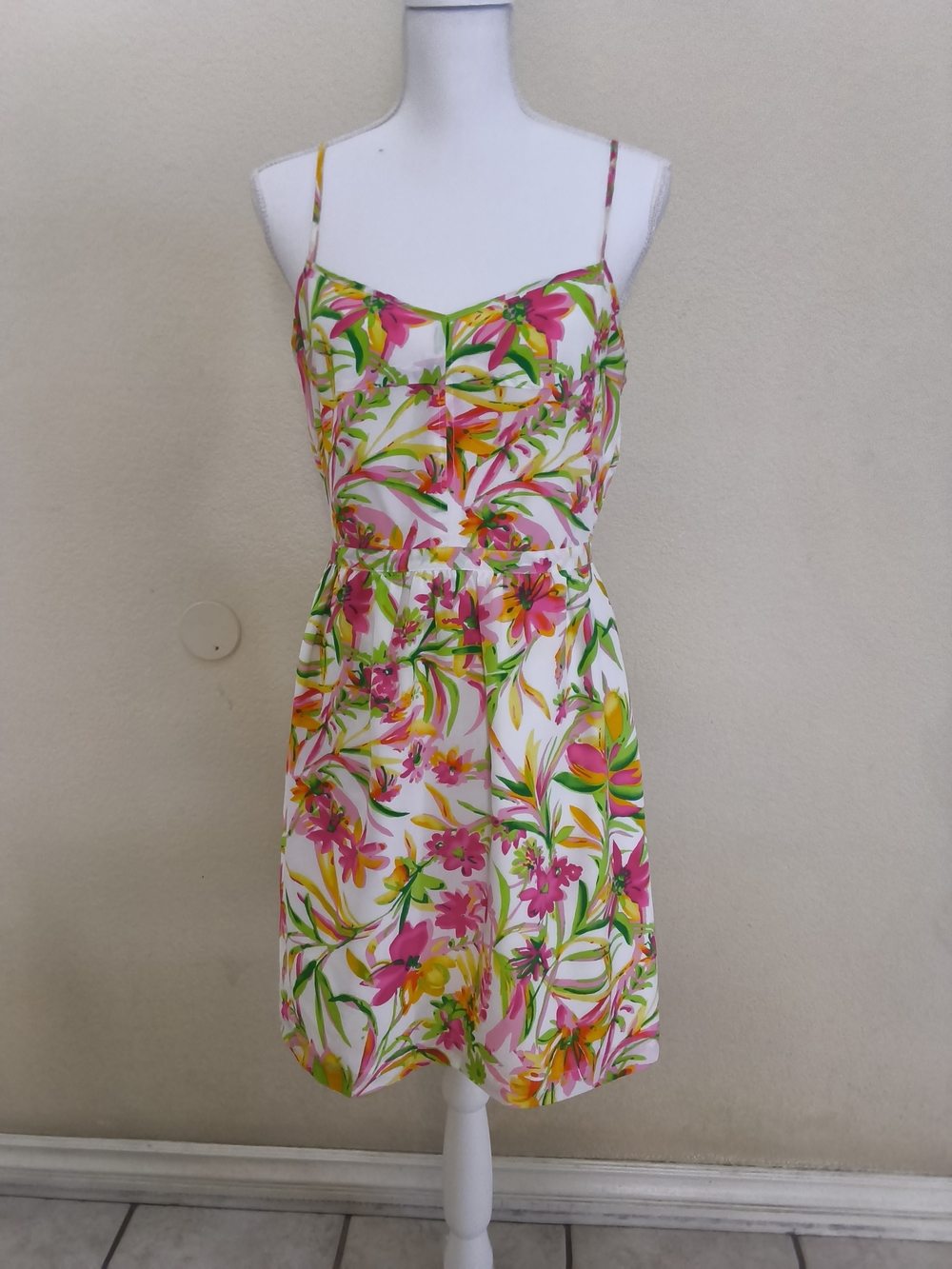 J. Crew White Mini Dress with Pink and Green Floral Print